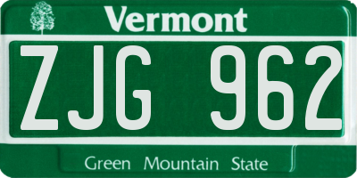 VT license plate ZJG962