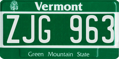 VT license plate ZJG963