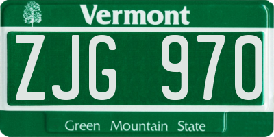 VT license plate ZJG970