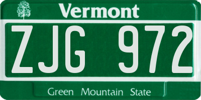 VT license plate ZJG972