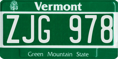 VT license plate ZJG978