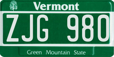 VT license plate ZJG980