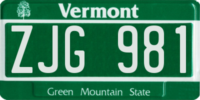 VT license plate ZJG981