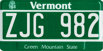 VT license plate ZJG982