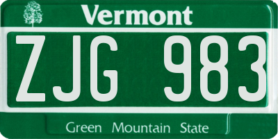 VT license plate ZJG983