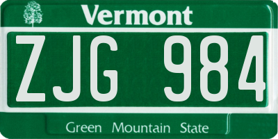 VT license plate ZJG984