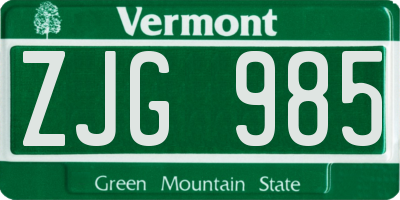 VT license plate ZJG985