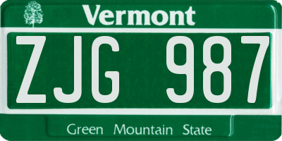 VT license plate ZJG987
