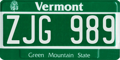 VT license plate ZJG989