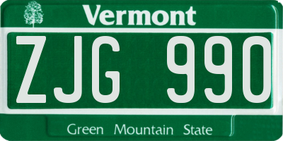 VT license plate ZJG990