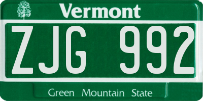 VT license plate ZJG992