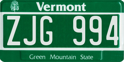 VT license plate ZJG994