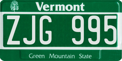 VT license plate ZJG995