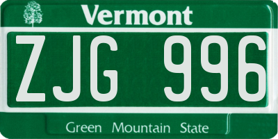 VT license plate ZJG996