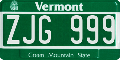 VT license plate ZJG999