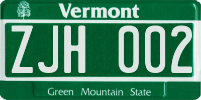 VT license plate ZJH002