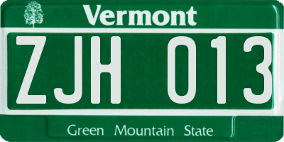 VT license plate ZJH013