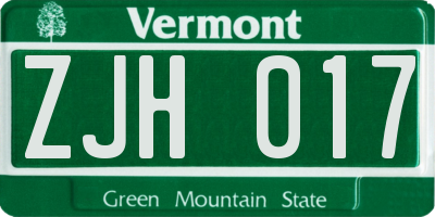 VT license plate ZJH017