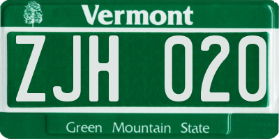 VT license plate ZJH020