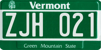 VT license plate ZJH021