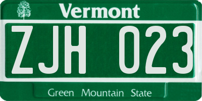 VT license plate ZJH023