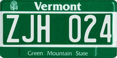 VT license plate ZJH024