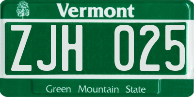 VT license plate ZJH025