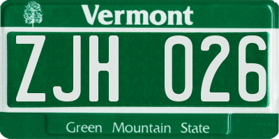 VT license plate ZJH026