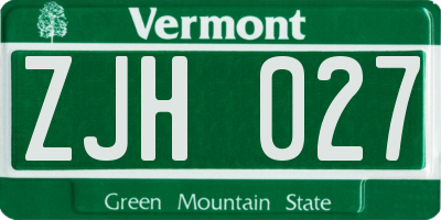 VT license plate ZJH027