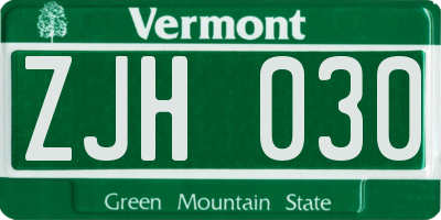 VT license plate ZJH030