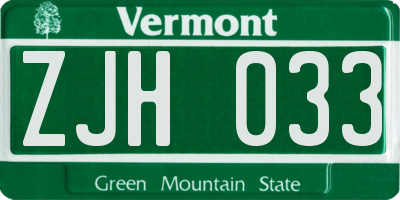 VT license plate ZJH033