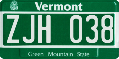 VT license plate ZJH038