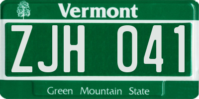 VT license plate ZJH041