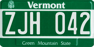 VT license plate ZJH042