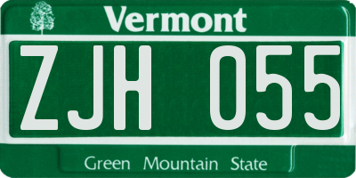 VT license plate ZJH055