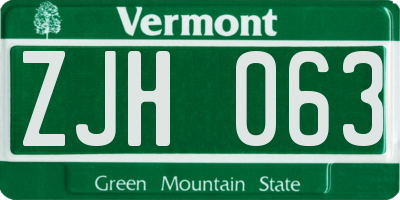 VT license plate ZJH063