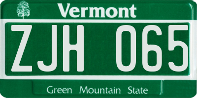 VT license plate ZJH065