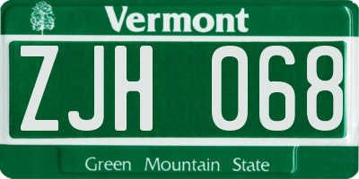 VT license plate ZJH068