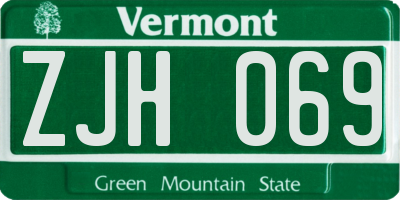 VT license plate ZJH069
