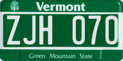 VT license plate ZJH070