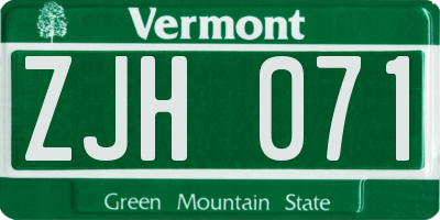 VT license plate ZJH071
