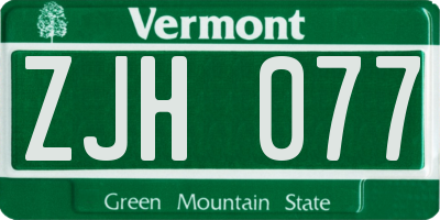 VT license plate ZJH077