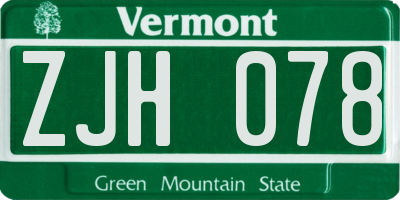 VT license plate ZJH078
