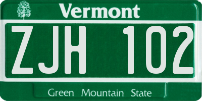 VT license plate ZJH102