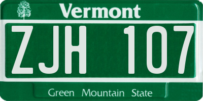 VT license plate ZJH107