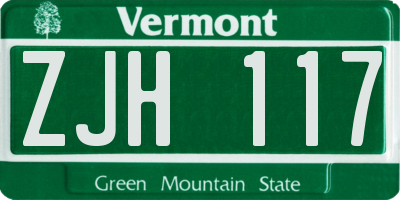 VT license plate ZJH117