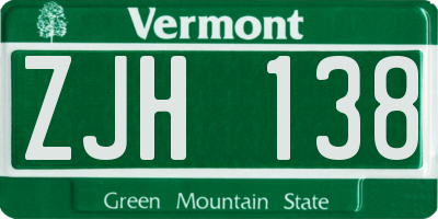 VT license plate ZJH138