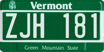 VT license plate ZJH181
