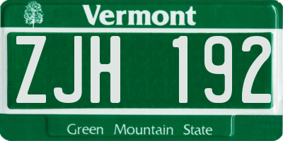 VT license plate ZJH192