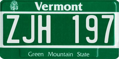 VT license plate ZJH197